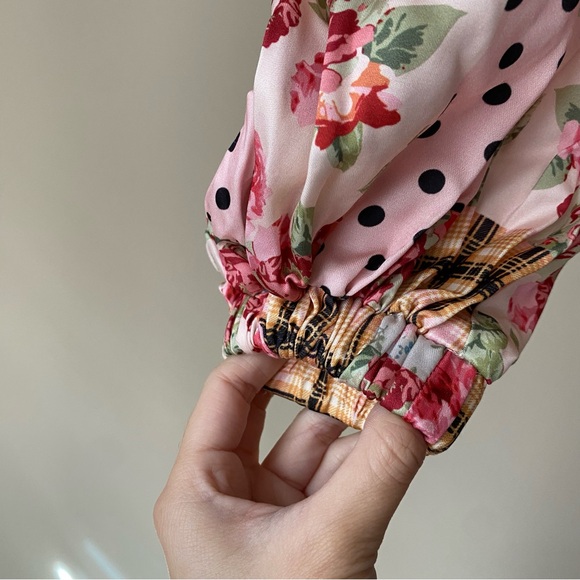 For Love and Lemons Marissa Patchwork Crop Puff Sleeve Shirt Top Size Small S - Picture 7 of 16